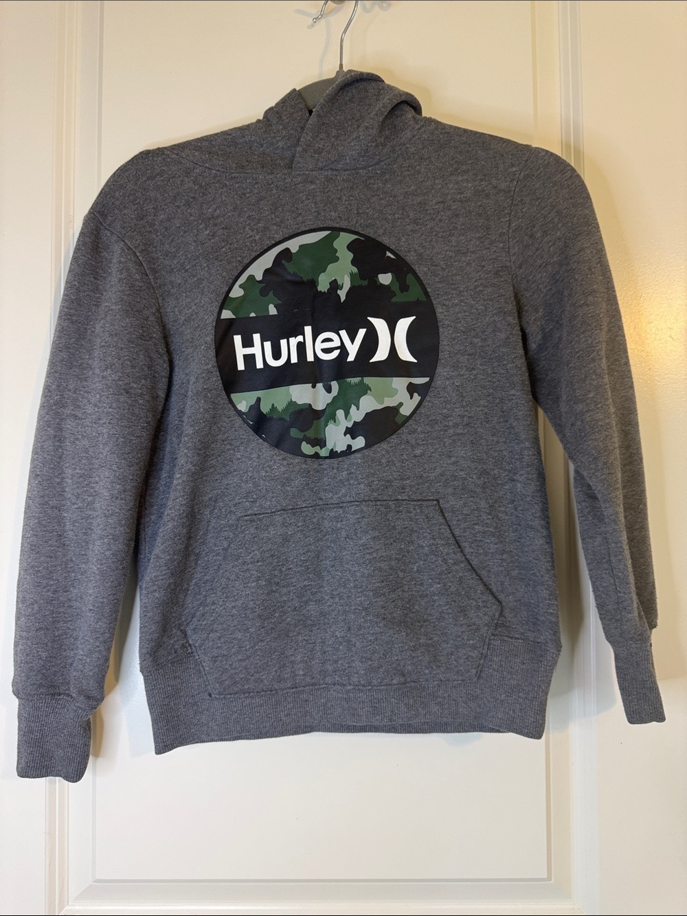 Hurley Gray Hooded Sweatshirt with Green Camo Logo